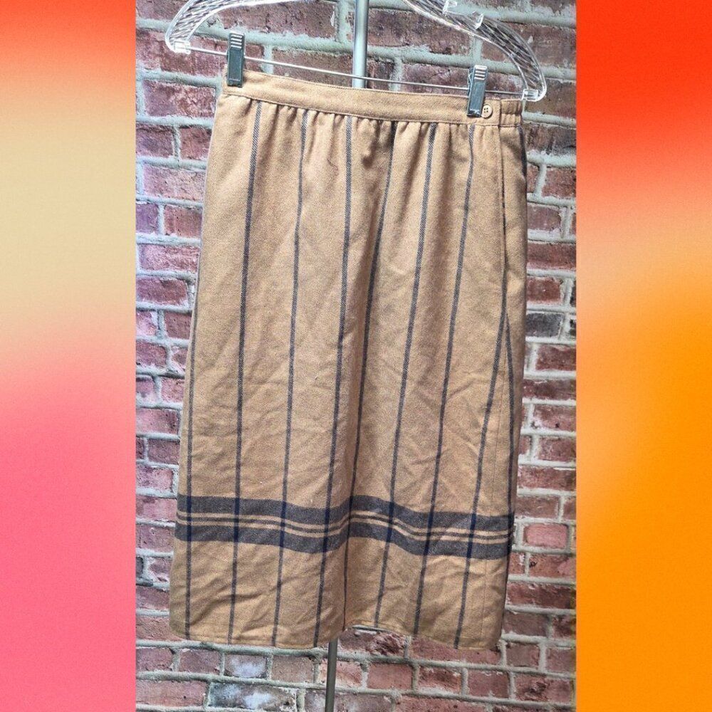 Vintage 70s‎ Wool Blend Midi Skirt – Women’s Size 8 Brown Side Button Lined